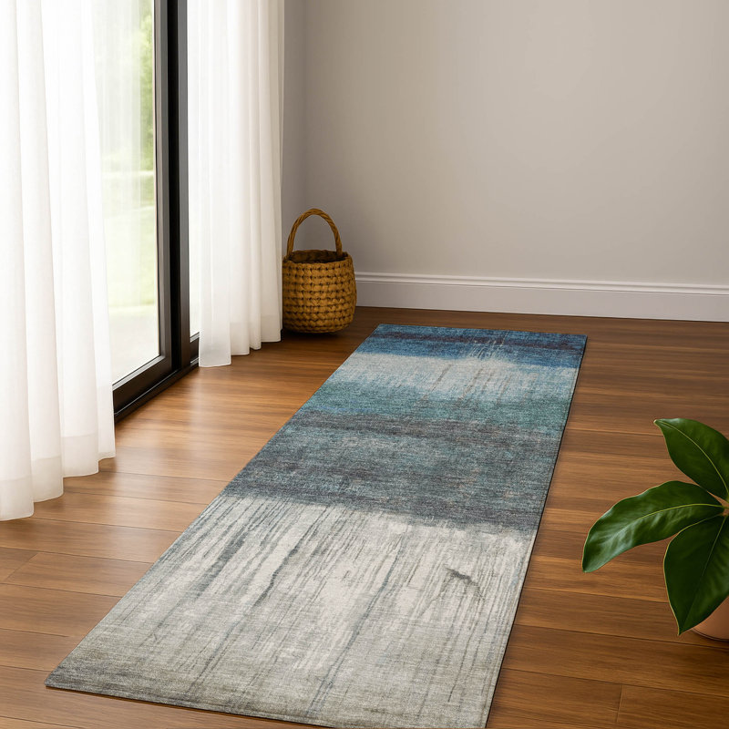 Premium Machine Washable Mayfield Abstract Rug, Blue, 2'3" x 7'6" Runner
