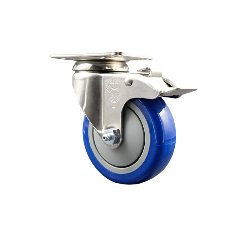 Polyurethane Swivel Top Plate Caster, Blue