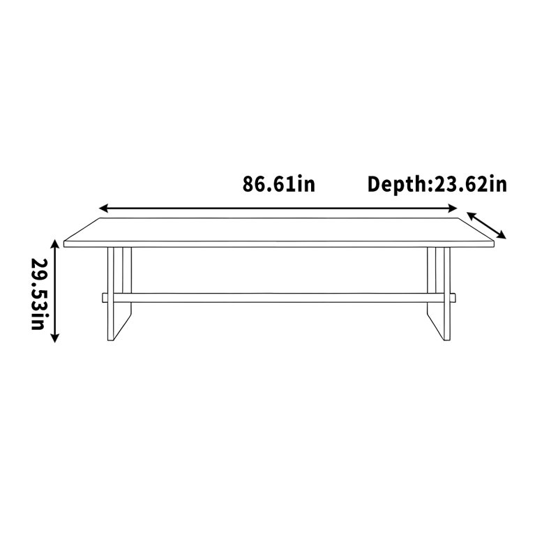 Table en bois de noyer, H 29,53 po x l 86,61 po x P 23,62 po