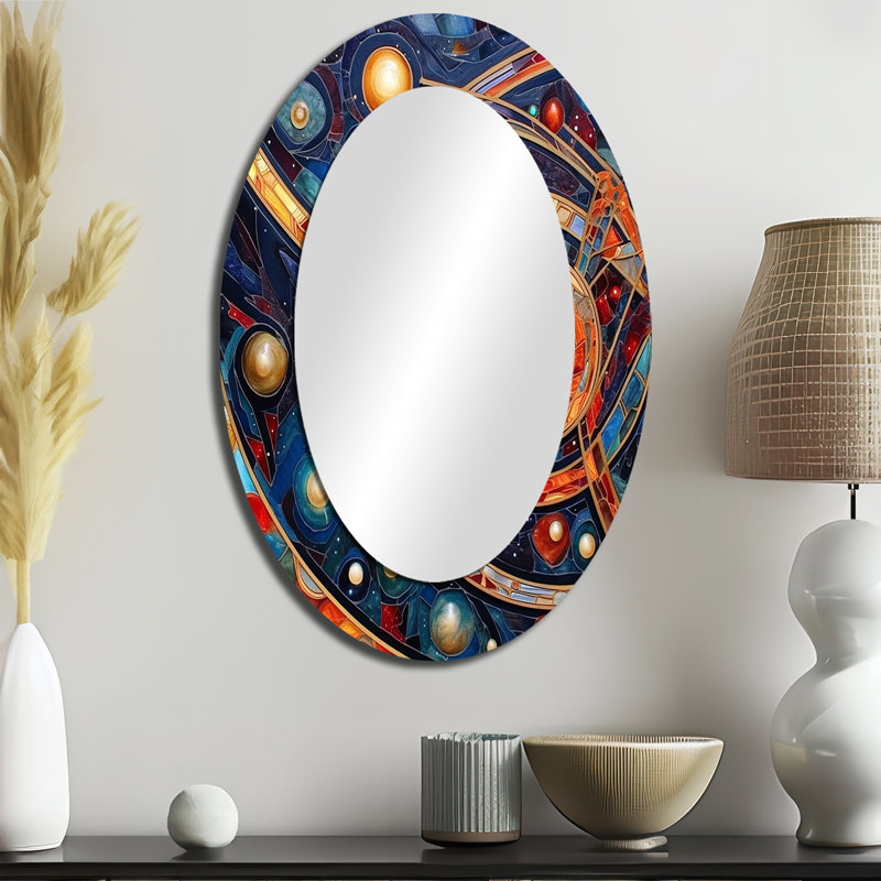 Orange bleu galactique univers I - miroir comètes, miroir mural décoratif orange, impression d'art en métal, 36 po x 24 po