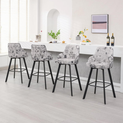 Tabouret de comptoir pivotant rembourré en lin de 30 po avec dossier haut (ensemble de 4)