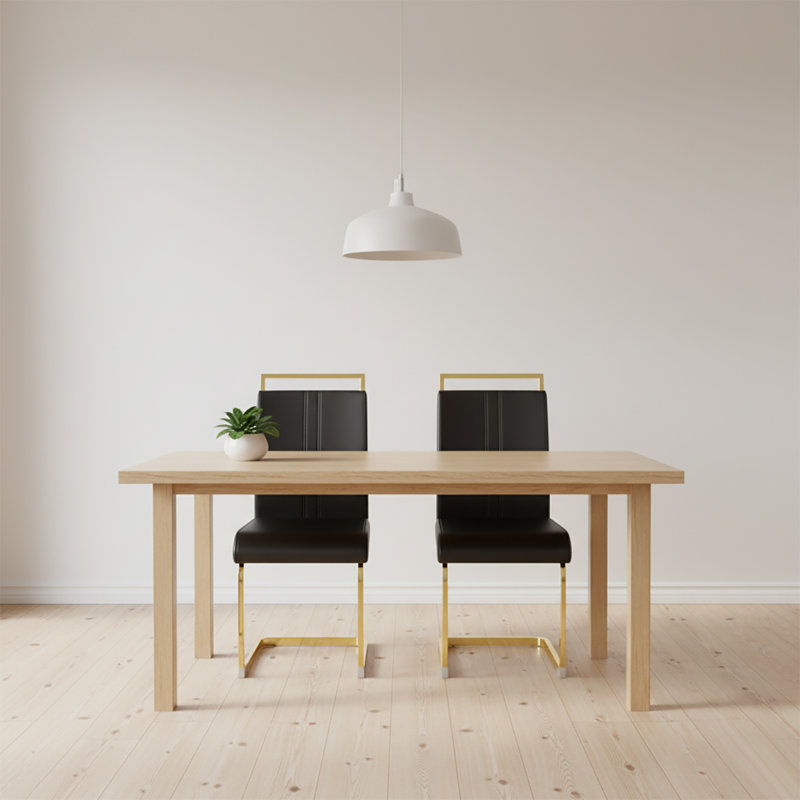 Ensemble de deux chaises de salle à manger rembourrées en similicuir moderne et classique, Noir, Doré