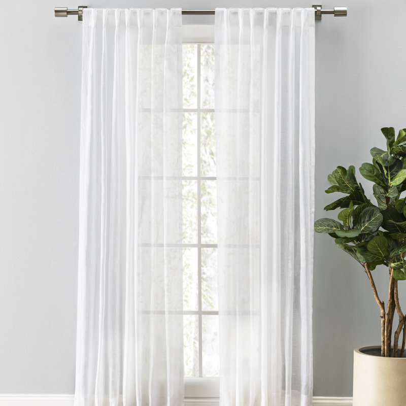 Cordovano Premium Pure 100% Linen Sheer Rod Pocket w/ Backtab Single Curtain Panel, 48" W x 84" L, White
