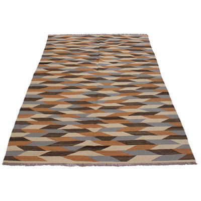 Tapis ivoire / gris en laine fabriqué à la main de conception unique 4 pi 8 po x 6 pi 9 po Lowena