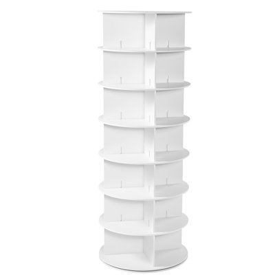 Étagère à chaussures pivotante à 360 degrés, 7 pour le salon, pouvant contenir 28 paires de chaussures, blanc, hauteur intérieure de 21 cm, tablettes, installation rapide, étagère à étages branlants, paires de carrousel, panneaux en bois et plastique,