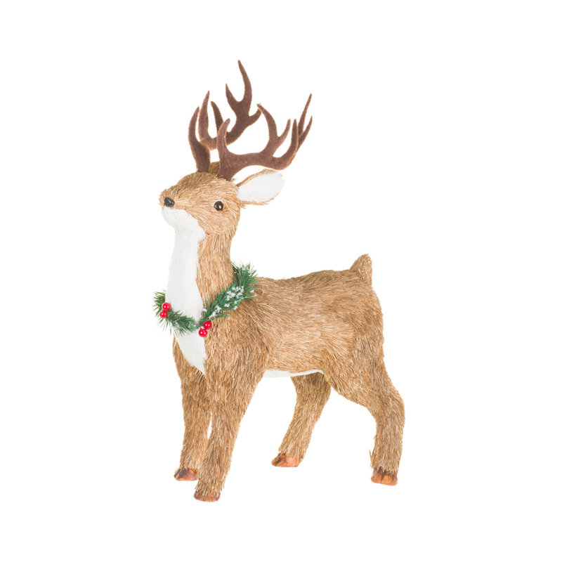 Figurine renne brun avec collier