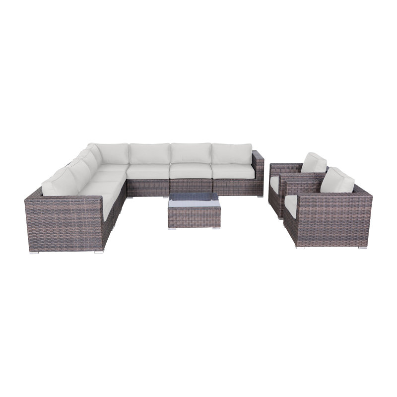 Hepscott Wicker Fully Assembled 8 - Person Seating Group with Sunbrella Cushions, Canvas, Brown