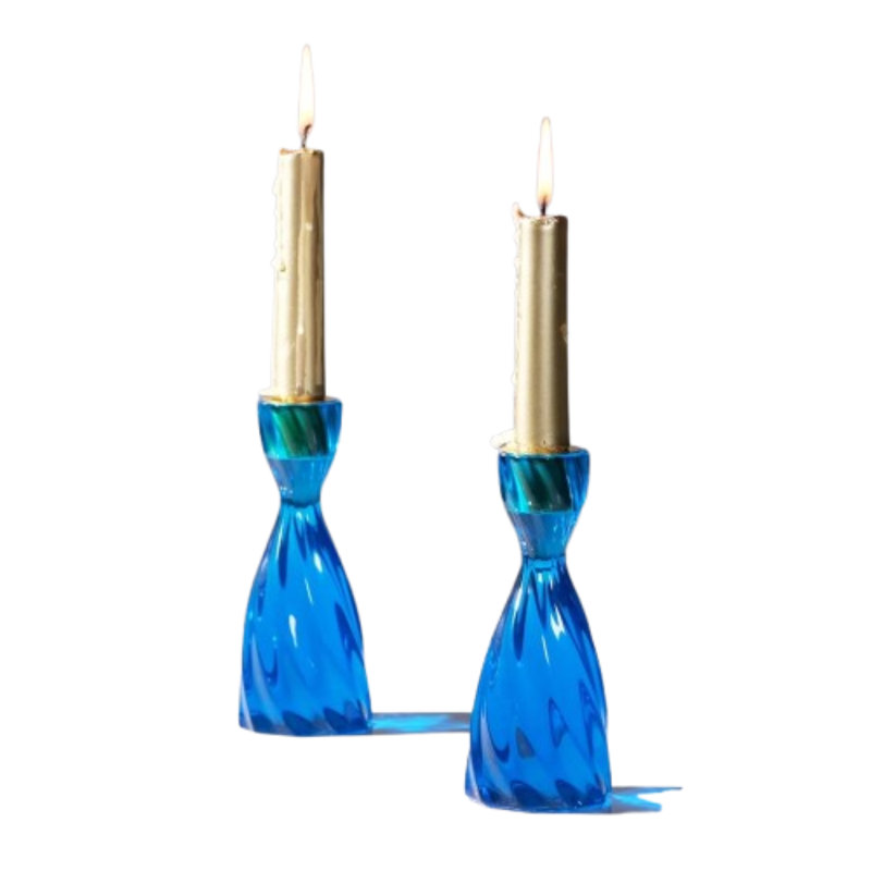 Blue Twizzle Twist Taper Candle Holders Set Of 2