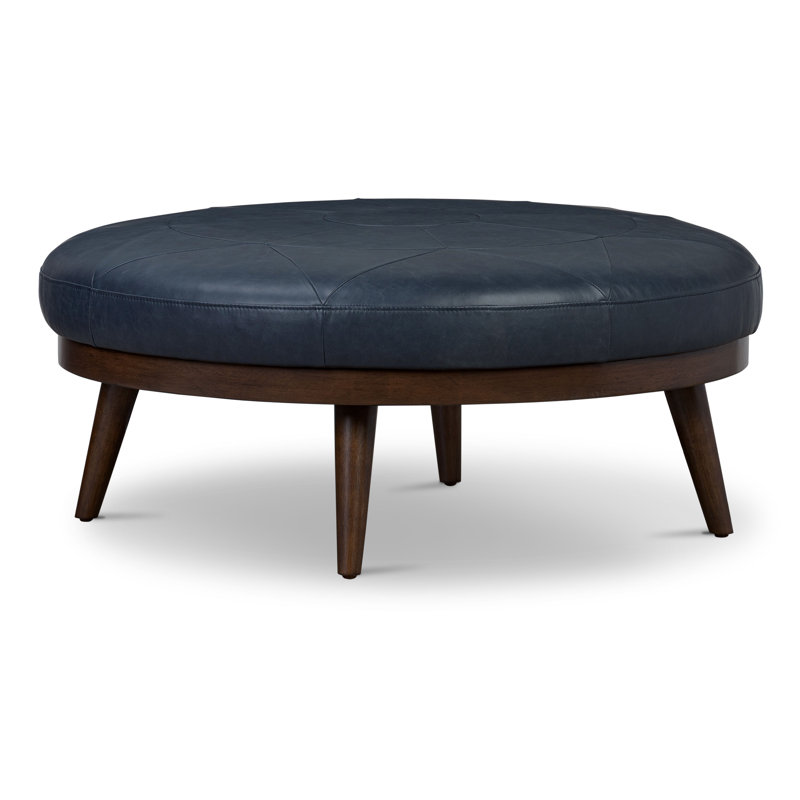 Gio Full-Grain Genuine Italian Leather Ottoman, Deepsky Blue