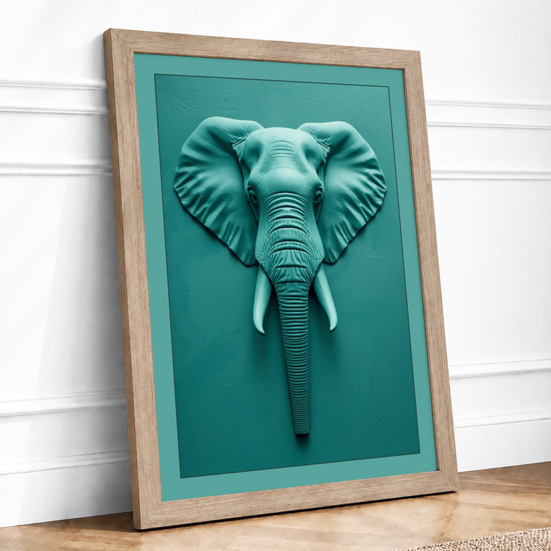 Elephant Head Sculpture Modern - Framed Print, A2 - 59.4 x 42.0 cm, Oak