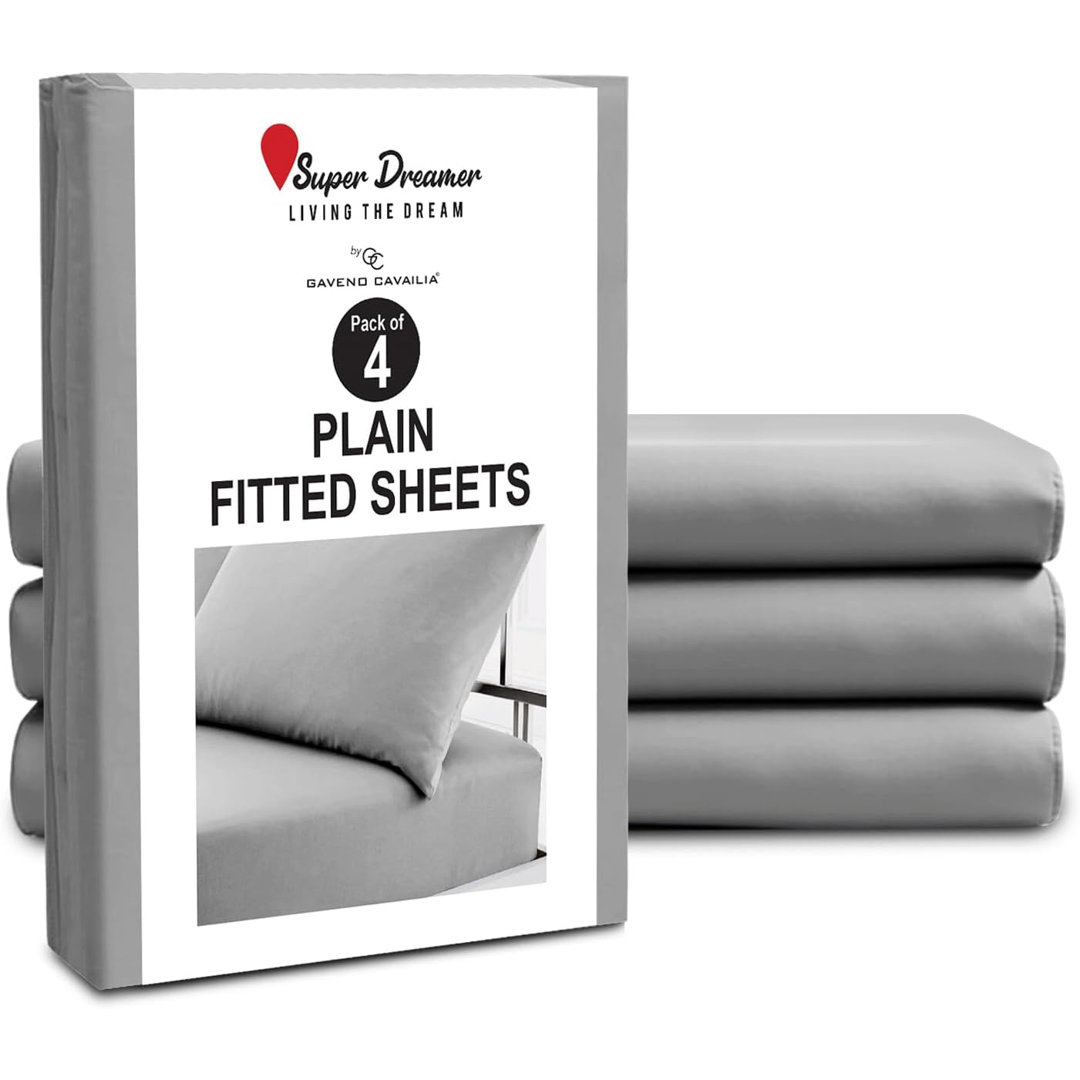 Pack of 4 Plain Dyed Fitted Sheets Microfiber | Soft and Breathable Microfiber Bedding for Ultimate Comfort & Easy Care