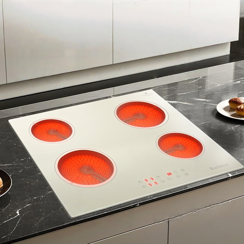 Karinear Electric Ceramic Glass Cooktop, 4 Burner Electric Cooktop, Built-in 24 Inch Electric Stove , Electrical Four Burner Stove Top , Safety Lock, 220-240V Hard Wired (No Plug)