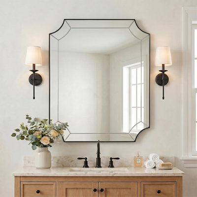 Minuette Glass Tile Edge Scalloped Bathroom Vanity Mirror | Stainless Steel Frame