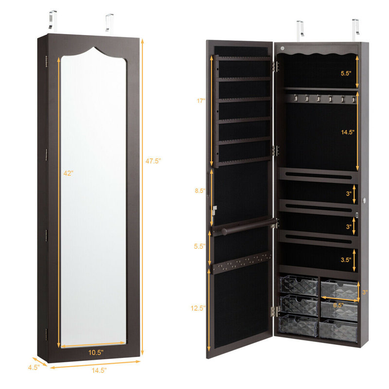 Armoire à bijoux murale avec miroir Anyha, Brun