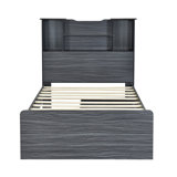 Stylish And Functional Twin Size Storage Bed With Open Shelves And Drawers