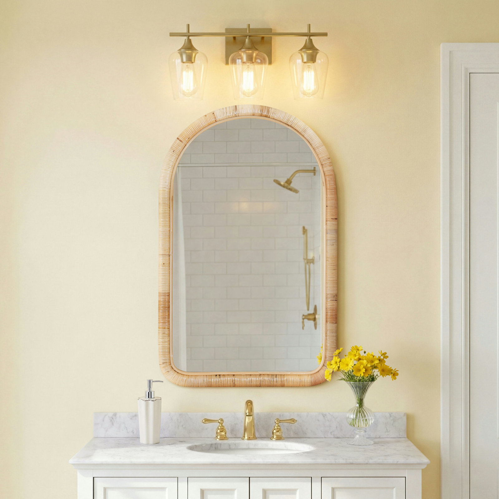 Breena 3-Light Dimmable Vanity Light, Warm Brass, Clear