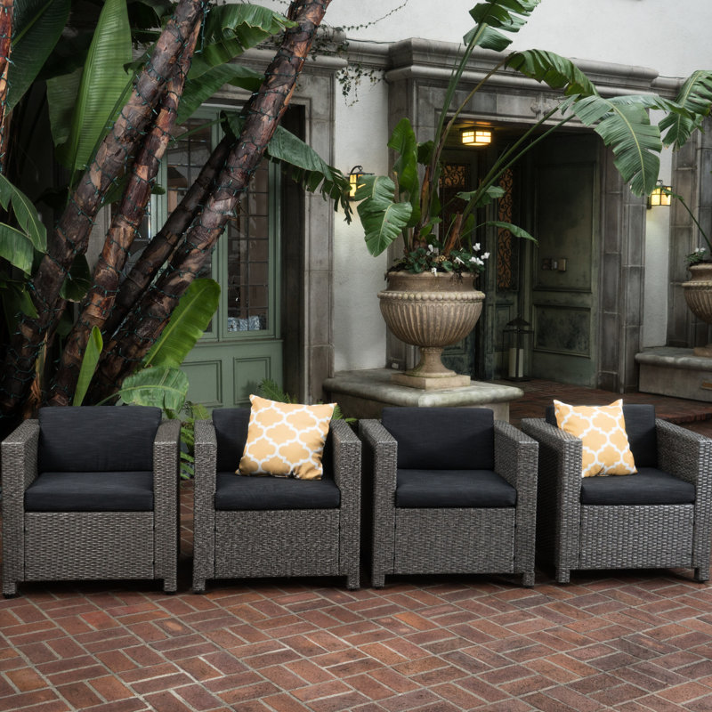 Fauteuils club d'extérieur, noir, coussins d'eau inclus 4 chaises - confortables