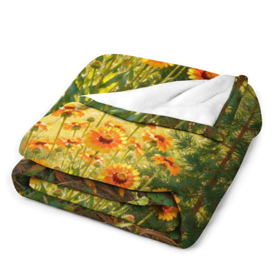 Jeté de fleurs orange et flanelle de luxe, couverture douce et chaude pour le canapé-lit du salon