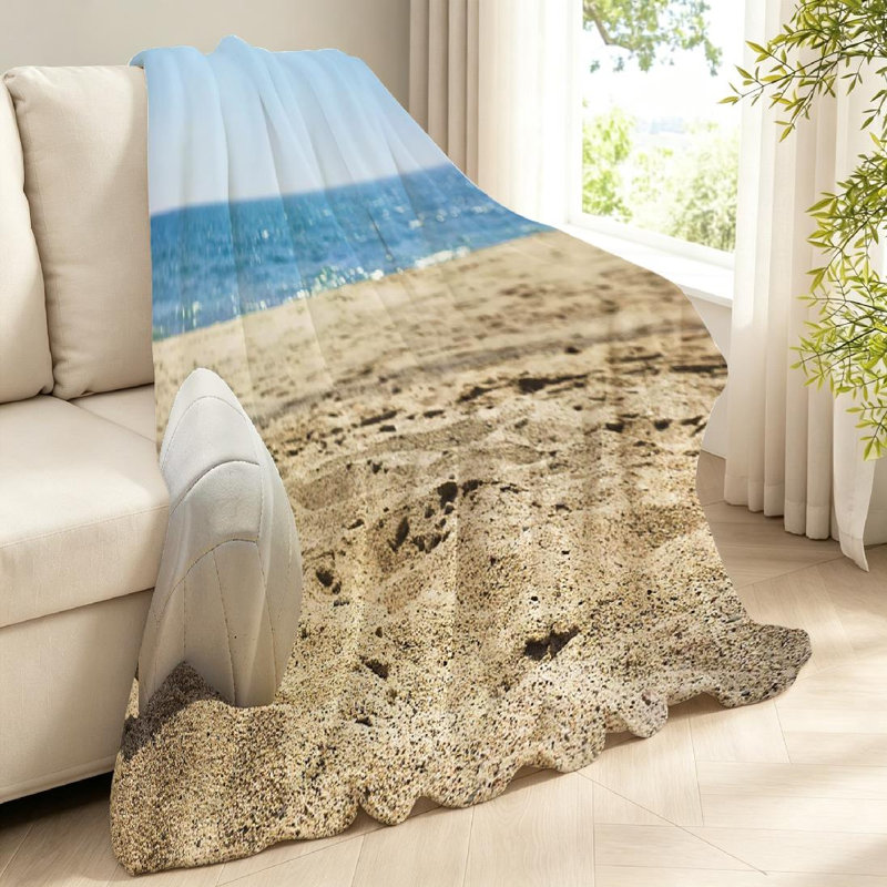 Jeté en molleton blanc ultra doux en flanelle, imprimé Volleyball of Sand Beach, Throw 40" x 50"