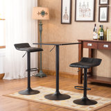 Belham Black Square Top Adjustable Height With Black Leg And Base Metal Bar Table And 2 Swivel Black Bonded Leather Adjustable Bar Stool Bar Sets