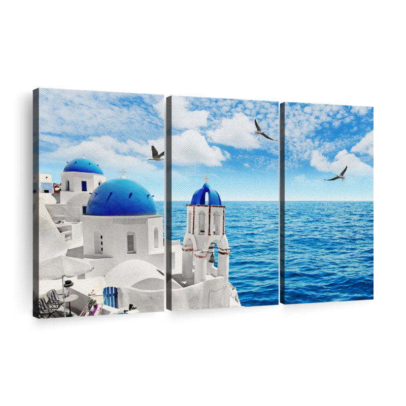 " Santorini Island " 3 - Pieces, 36" H x 57" W x 1.25" D