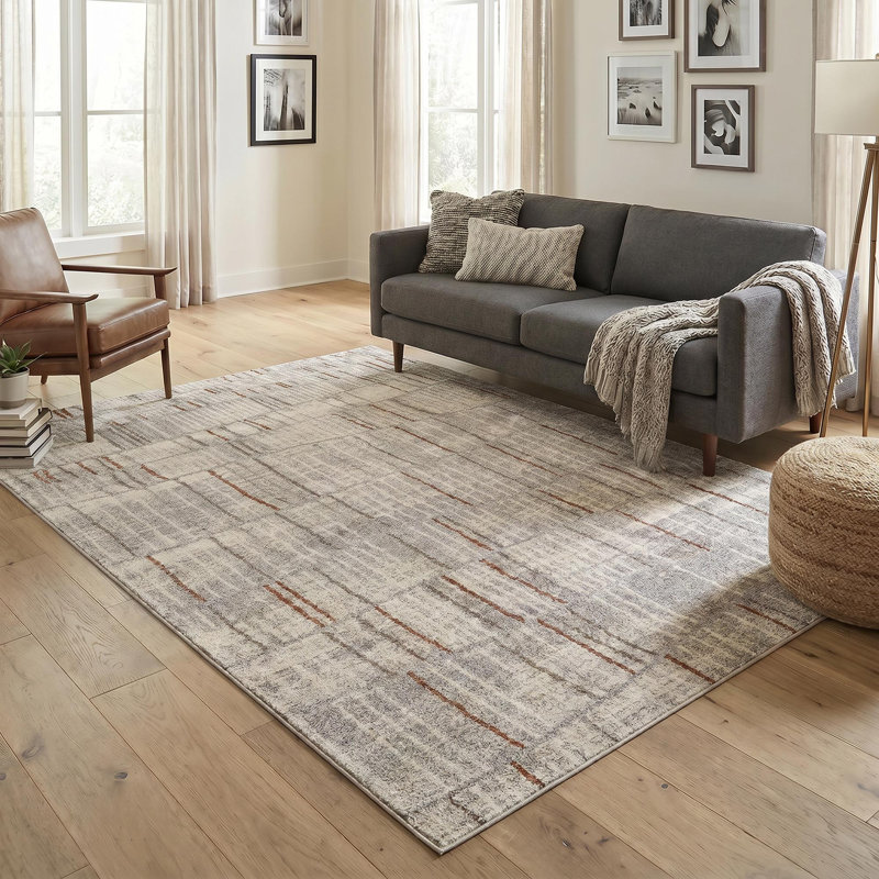 Celil Geometric Shapes Area Rug, GREY, 160 x 230 cm (Rectangular)