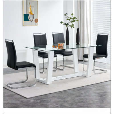 Glass Dining Table Large Modern Minimalist Rectangular for 6-8 with 0.4" Tempered Glass