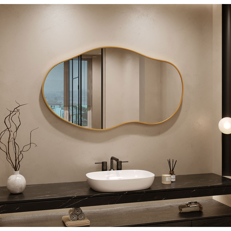  Miroir ondulé mural irrégulier pour vestiaire, chambre à coucher, salon et vestibule, Doré, 36 po x 24 po