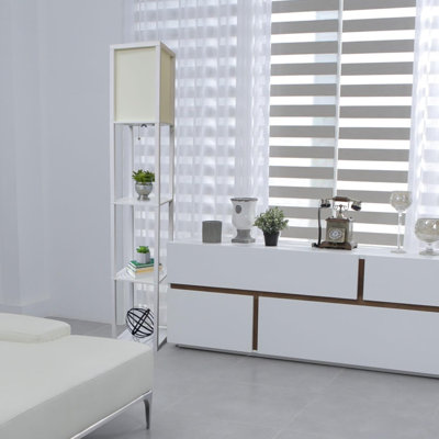Floor Lamp With Linen Shade And 3 Built-In Shelves, 62.5" H