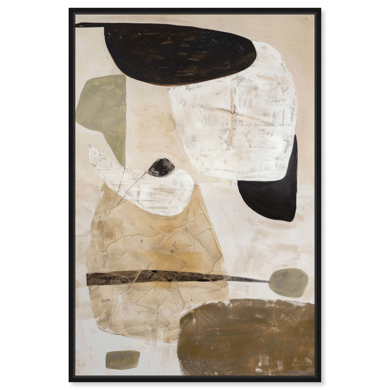 «Soft Tans Canvas Midcentury», art mural abstrait par Art Remedy, H 55 po x l 37 po, Cadre noir