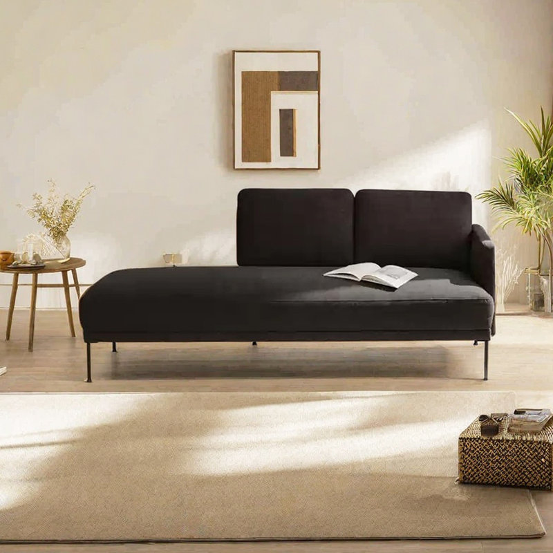 Solid Wood Frame Indoor Chaise, Comfy Seat Cushion, Right Hand Facing, Black