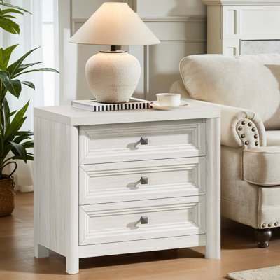 Ensemble de 2 tables de chevet blanches à 3 tiroirs avec boutons dorés et tables de bout en bois de 24,8 po de hauteur pour le bureau de la chambre à coucher