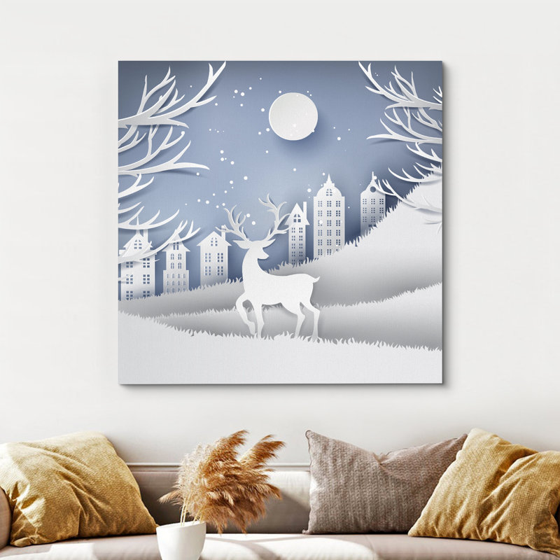 Christmas Holiday Celebration " Snow Deer Merry Christmas ", 12" H x 12" W