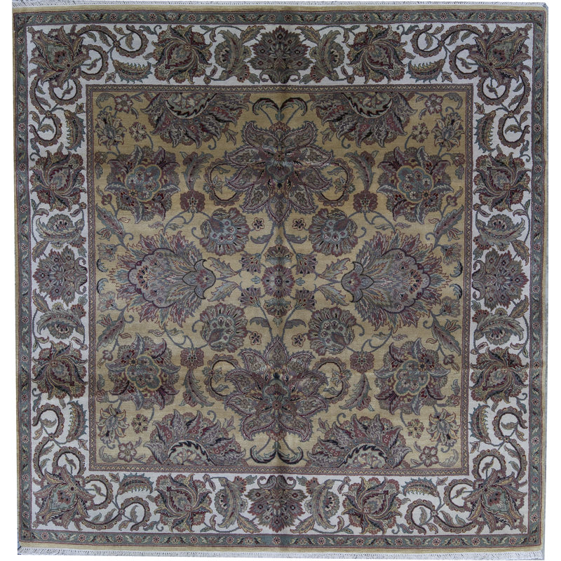 Hand-Knotted High-Quality Beige Square Area Rug