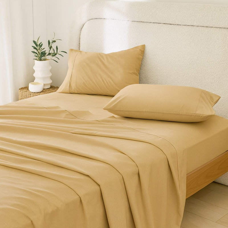 Rug Branch California Cotton Club 4 PC King Sheet Set – 600 Thread Count, 100% Long-Staple Cotton, Fits Thick Mattresses, Soft Sateen Weave, Breathable, Durable, Machine Washable – Gold