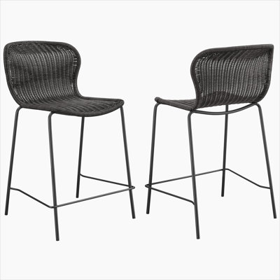 Chaise de comptoir brune en faux rotin (ensemble de 2)