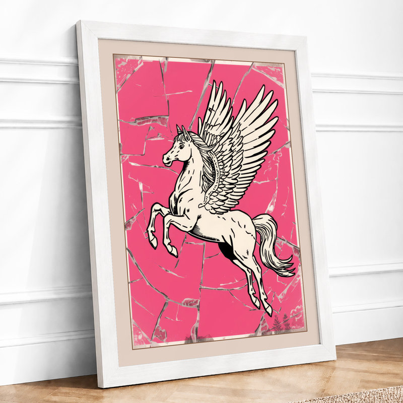 Pegasus in Flight Retro - Framed Print, A4 - 29.7 x 21.0 cm, White