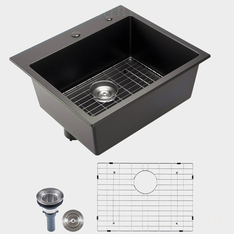Évier de cuisine en granit de 63,5 cm (25 pouces) à poser, cuve unique, encastrée, idéal pour VR et bar. Durable et résistant aux égratignures, avec une surface facile à nettoyer.