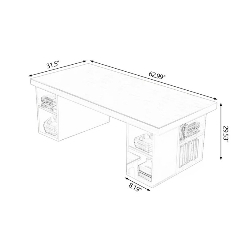 Bureaux rectangulaires en bois massif noyer, H 29,53 po x l 62,99 po x P 31,5 po