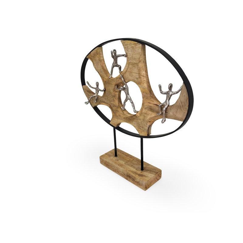 Mango Wood, Family Tree Climbing Sculpture - Symbolic Freestanding Art for Home Accessories - Natural Finish - 46x45.5x9cm