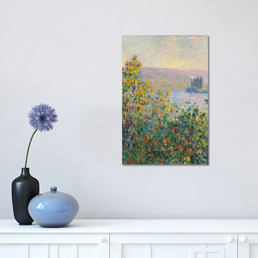 Flower Beds At Vetheuil by Claude Monet - Wrapped Canvas Painting