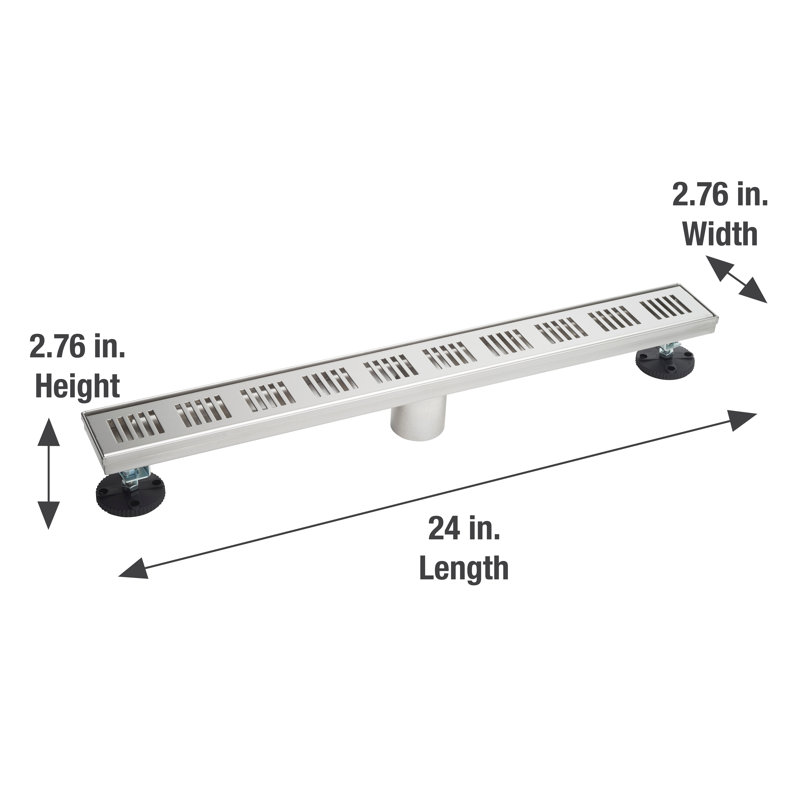 24" Linear Shower Drain with Skylights Pattern Grate, Polished Chrome