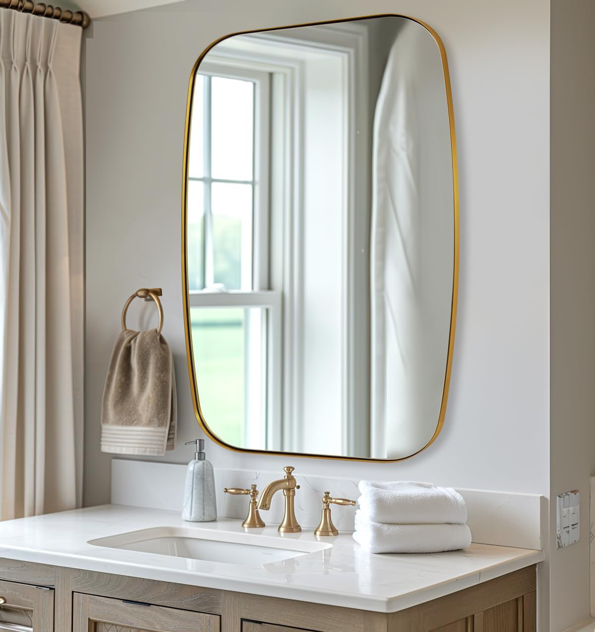 Ebern Designs Modern Oblong Bathroom Mirror Long Oval Mirror with ...