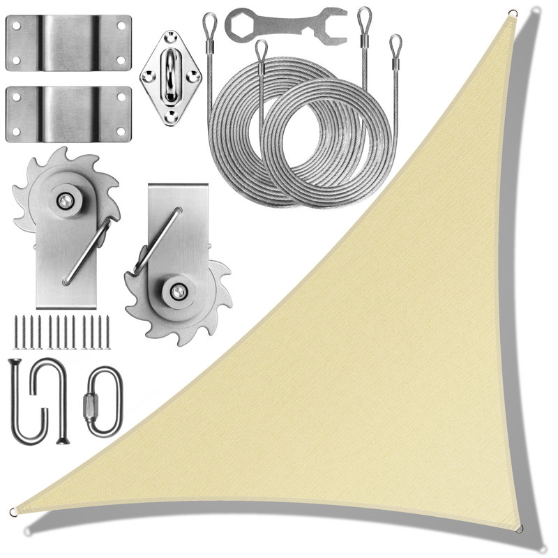 Pare-soleil triangulaire droit Colourtree avec ensemble de treuil d'installation, 24 pi x 24 pi x 33,9 pi, Beige
