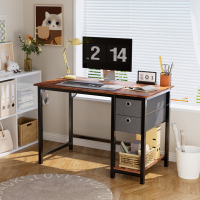 Bureau d'ordinateur avec 2 tiroirs en tissu et crochet pour casque