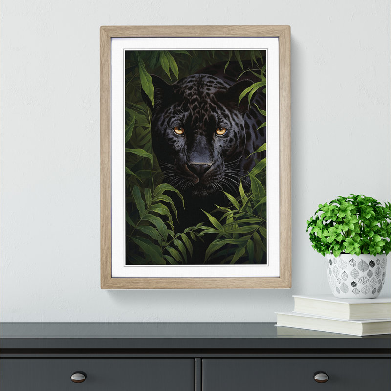 Panther Tachisme - Single Picture Frame Print on Wood, 34cm H x 25cm W x 2cm D, Oak Framed