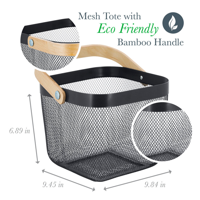 Latitude Run Mesh Tote With Bamboo Handle, Grey