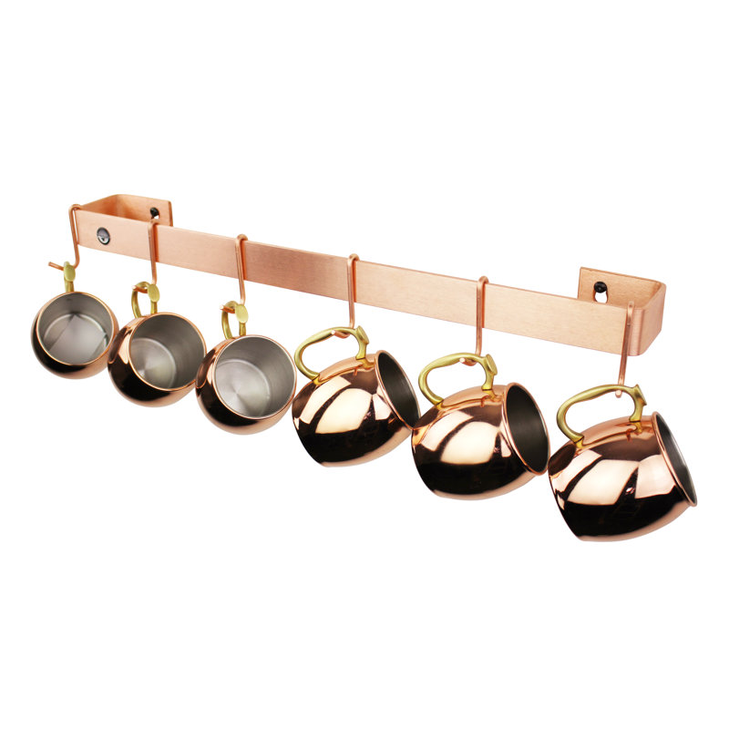 Utensil Bar Handcrafted Wall Mounted Pot Rack, 3" H x 24" W x 3" D, Brushed Copper