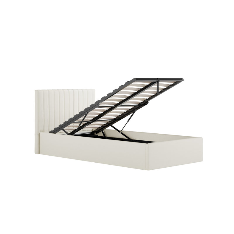 LPD Home Upholstered Ottoman Storage Bed, White, Single (3')