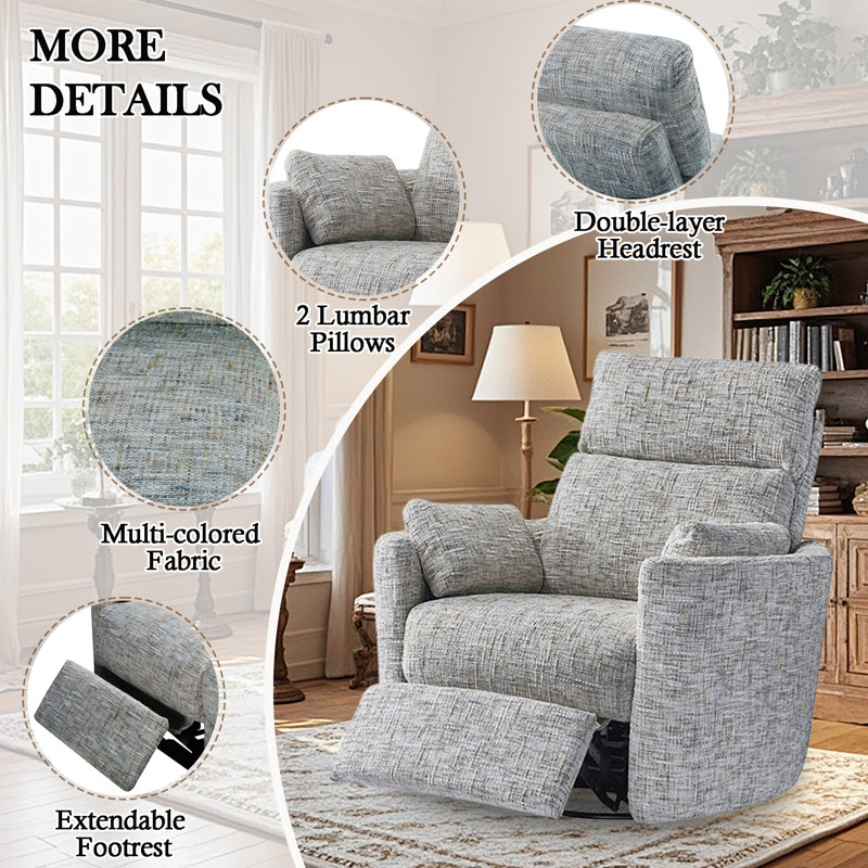 Callendale Set Of 2 Electric Power Swivel Rocker Recliner With USB Port & Type-C, Blue Ashes